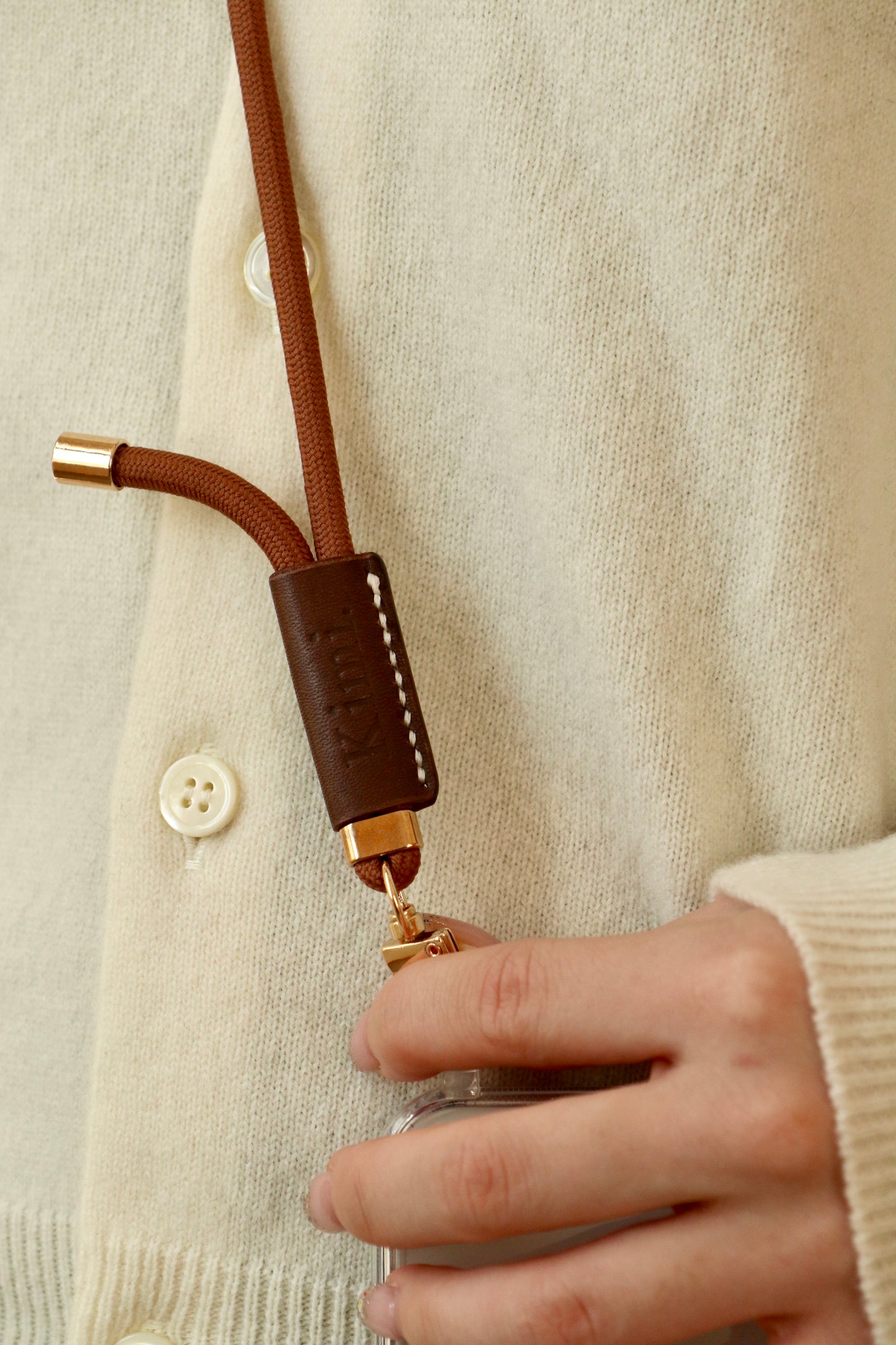 Leather Tag Phone Strap - brown