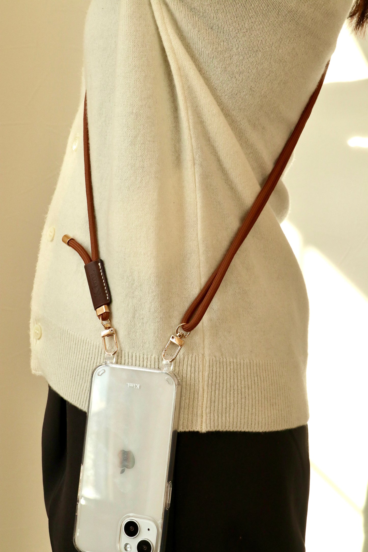 Leather Tag Phone Strap - brown