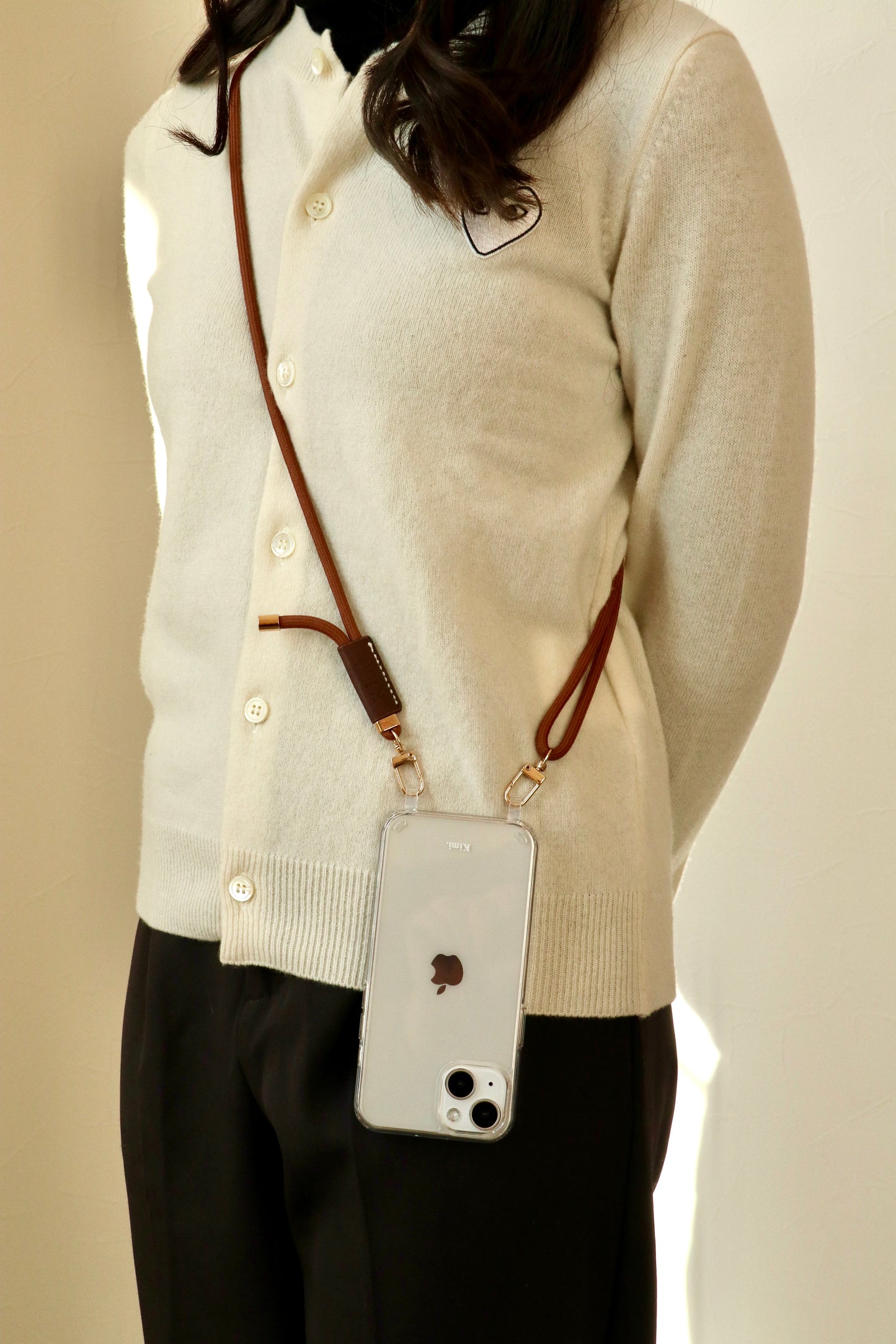 Leather Tag Phone Strap - brown