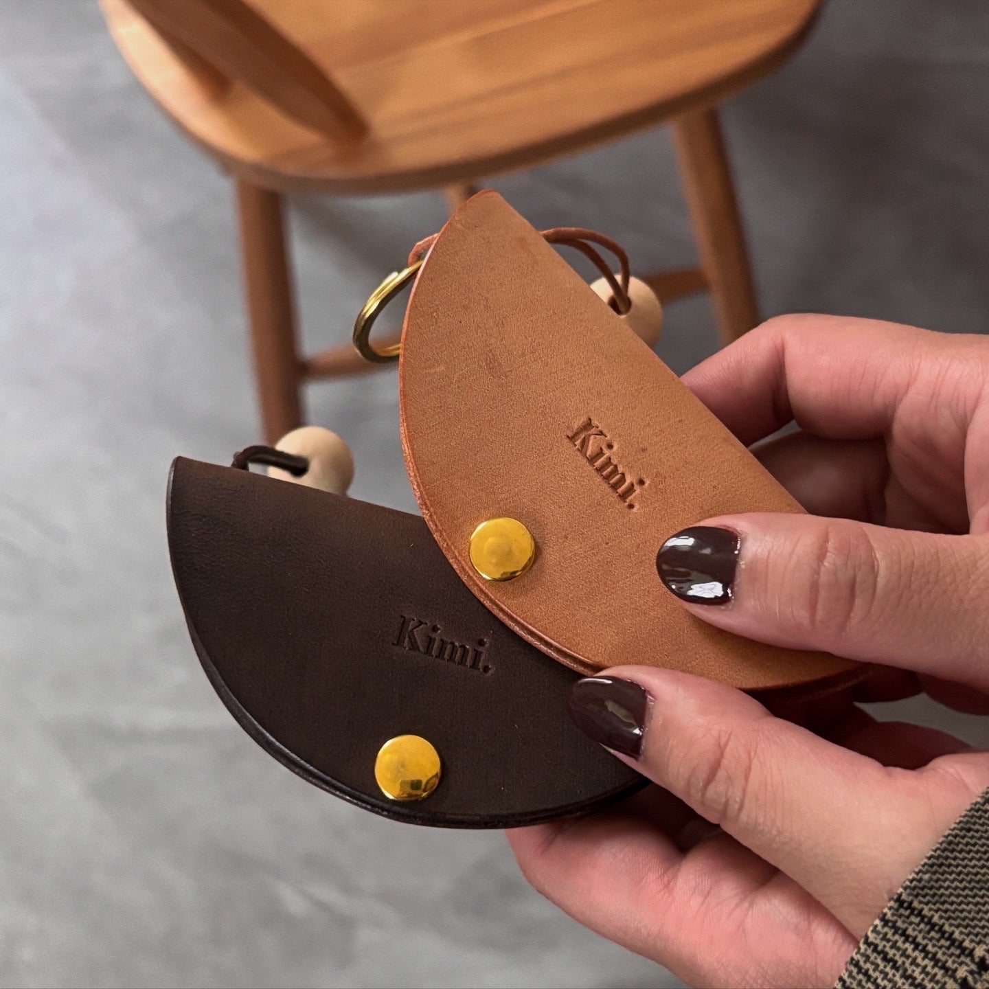 Nubuck Circle Key Case-Camel