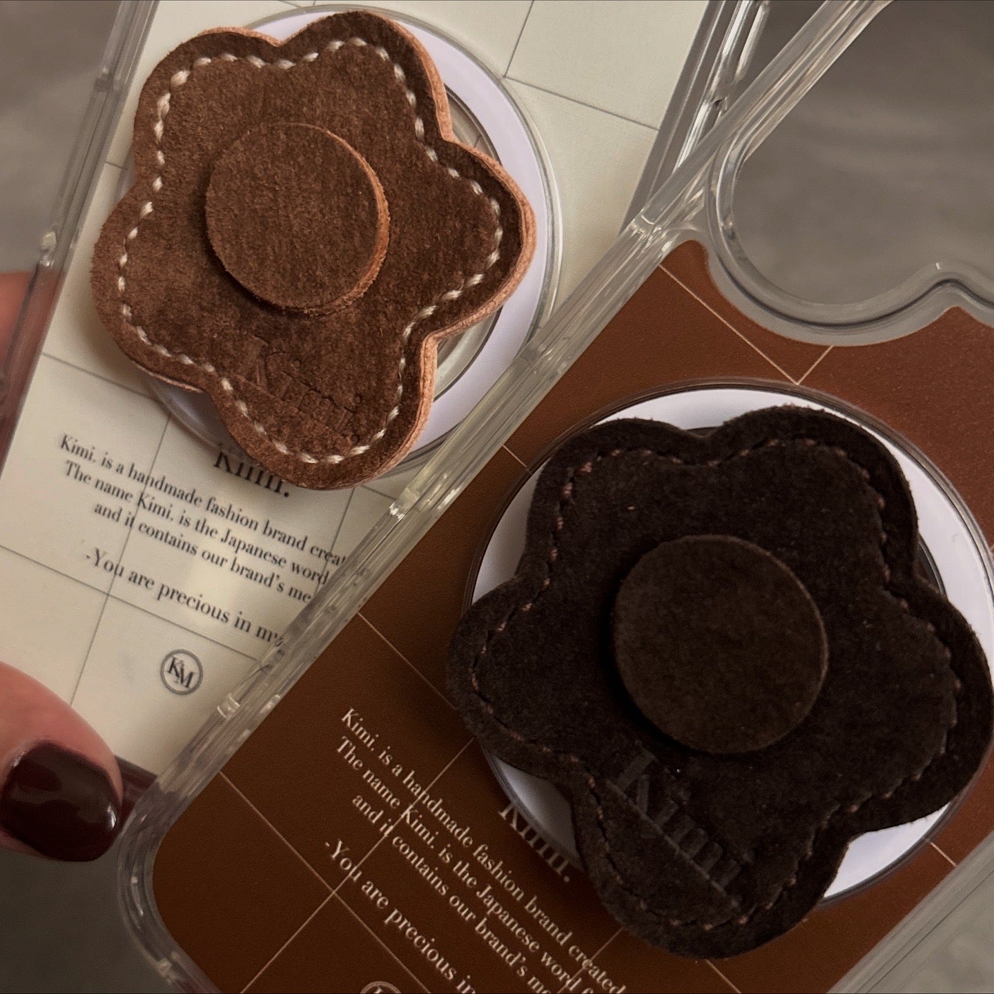 Suede Flower Griptok-Camel