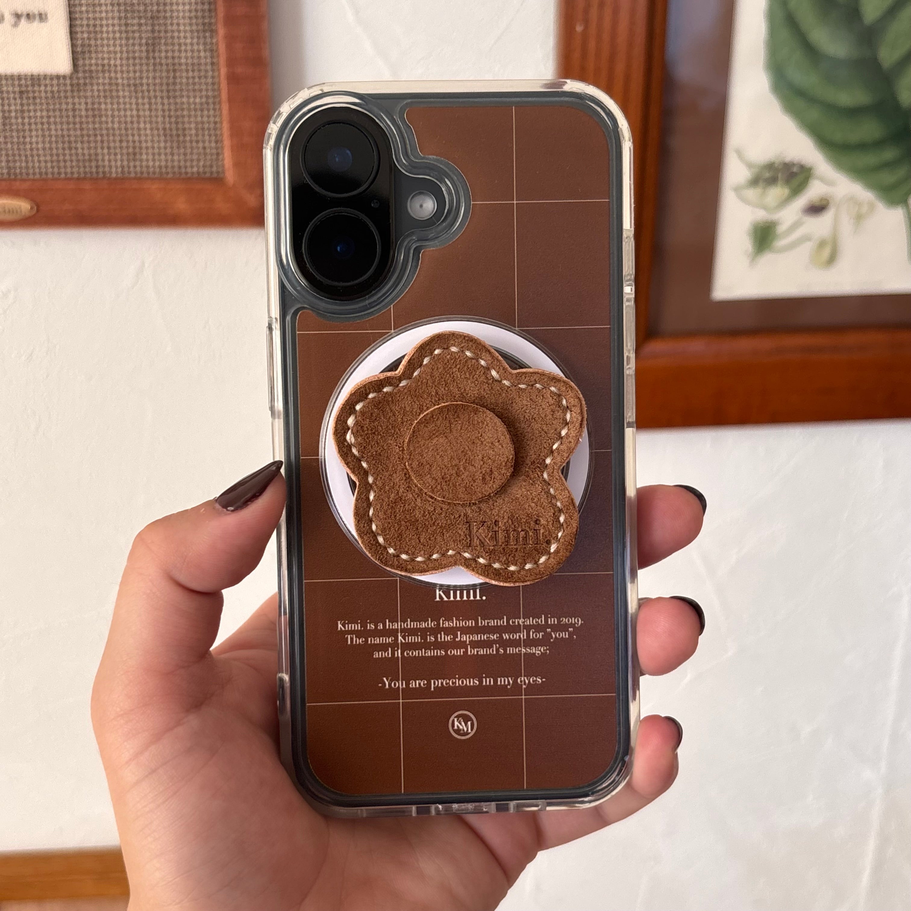 Suede Flower Griptok-Camel