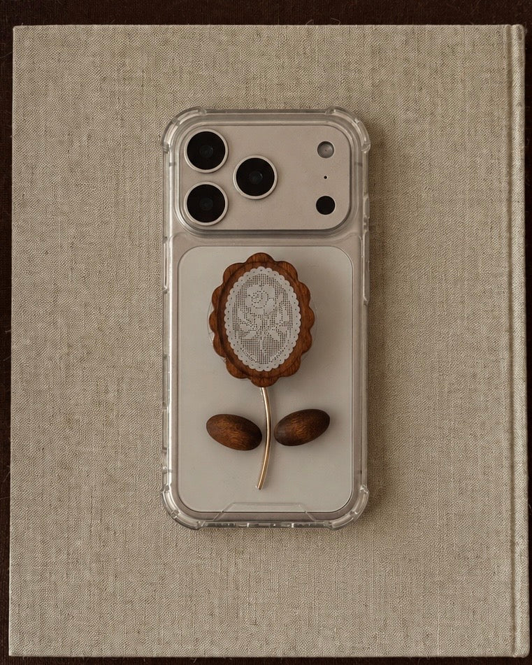 Wood Flower Lace Grip Case – Rose