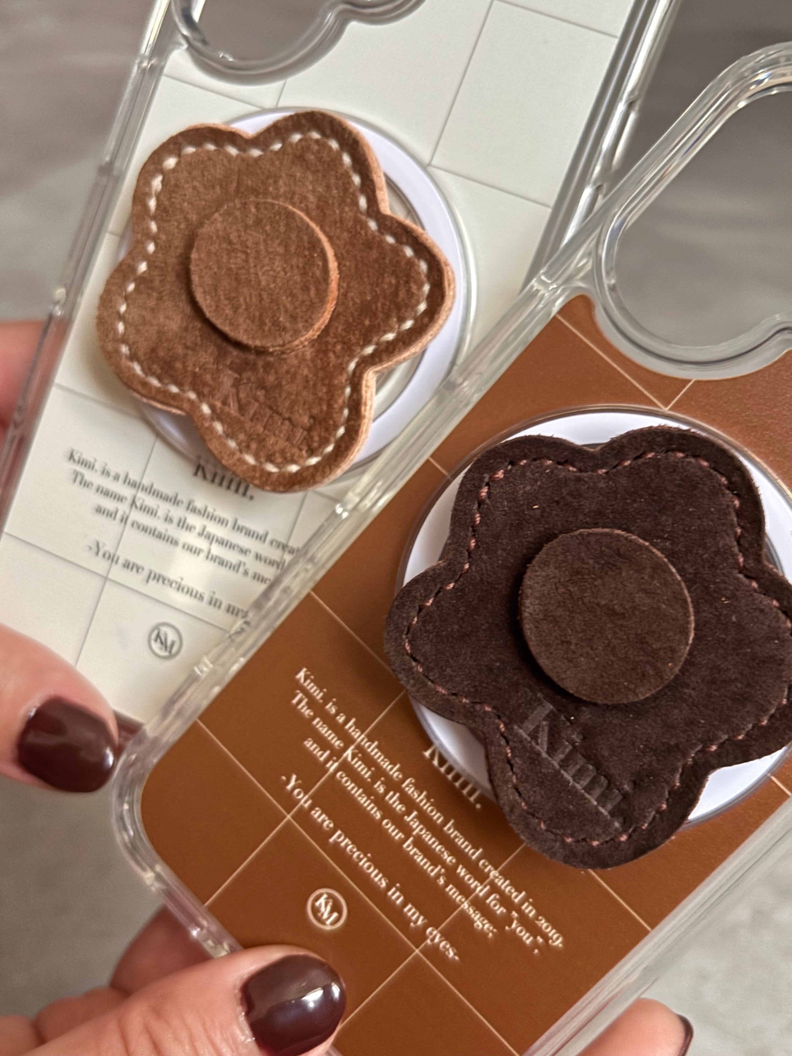 Suede Flower Griptok-Dark Brown