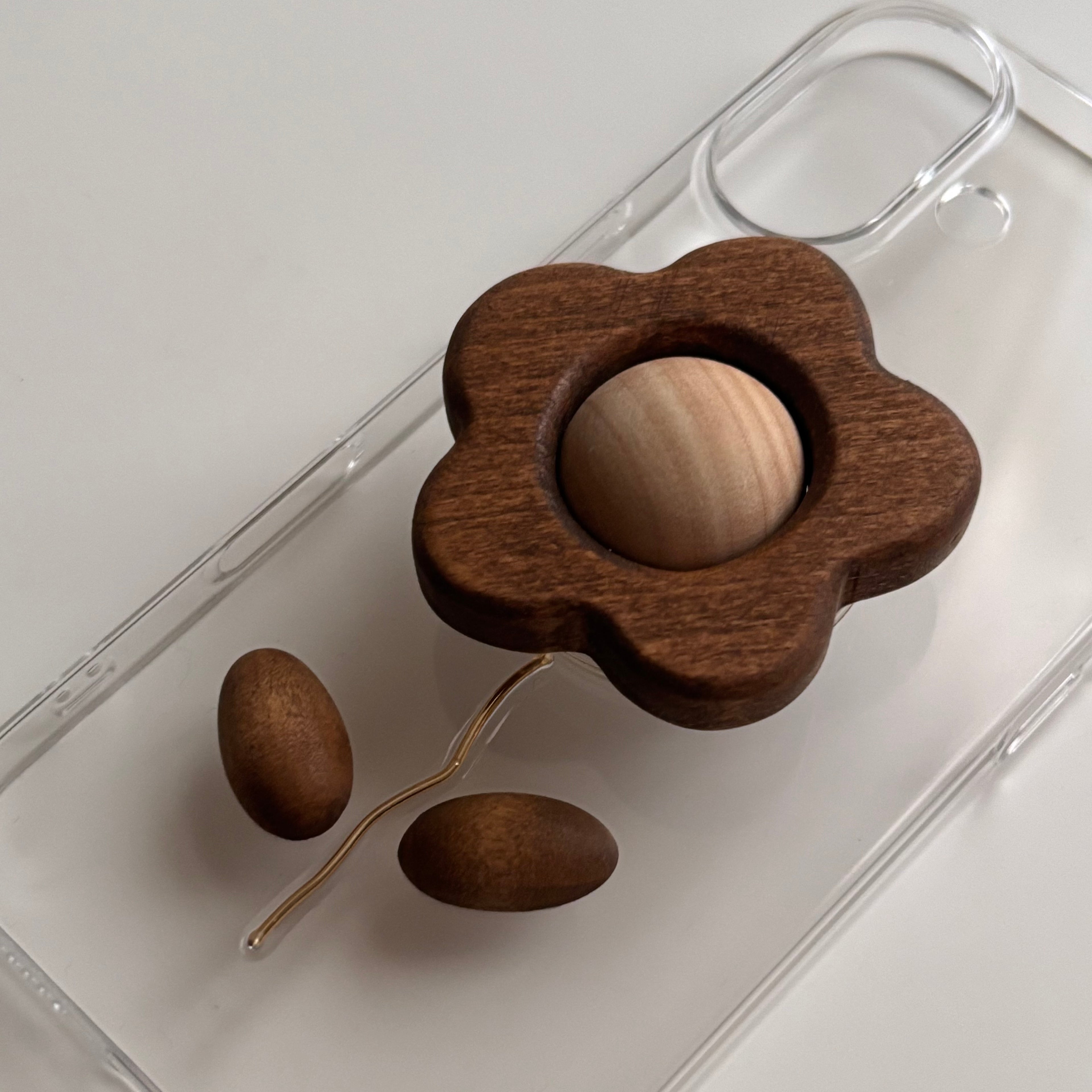 Wood Flower Grip Case-Brown