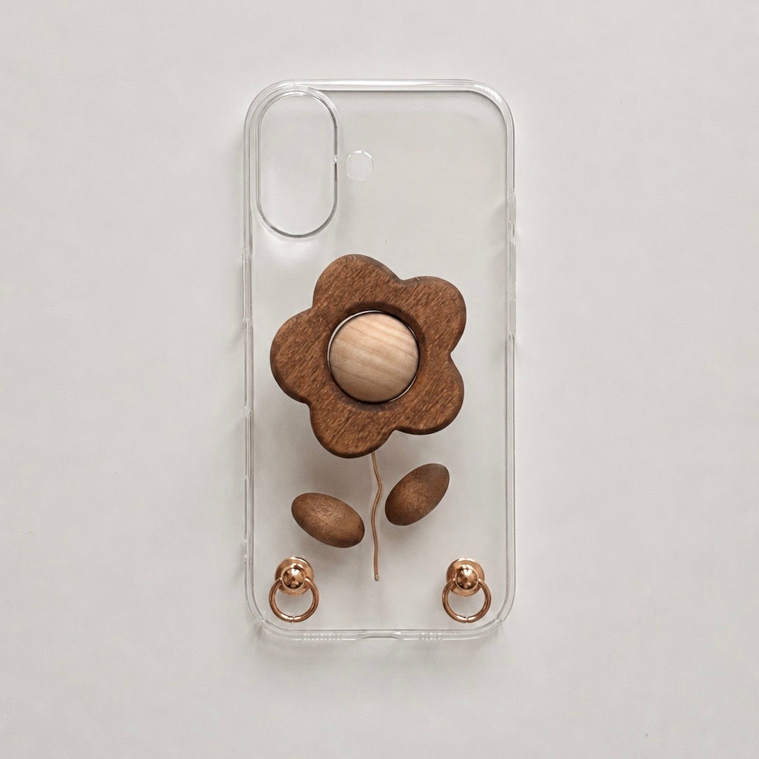 Wood Flower Grip Case-Brown