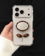 天然木のお花ミラー付きスマホグリップケース ブラウン 写真5