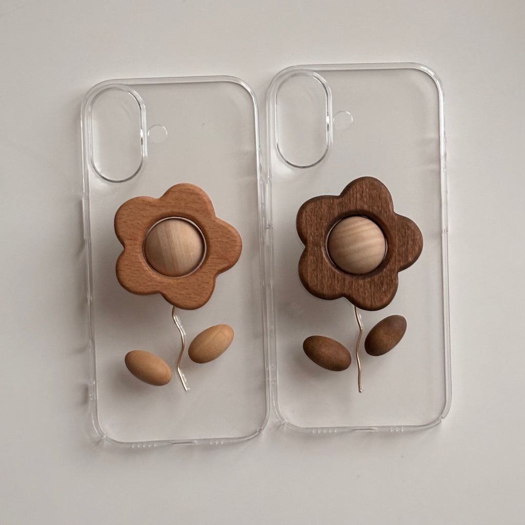 Wood Flower Grip Case-Brown