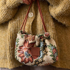Floral Gobelin Pouch (Beige)｜花柄ゴブラン巾着ポーチ（ベージュ）