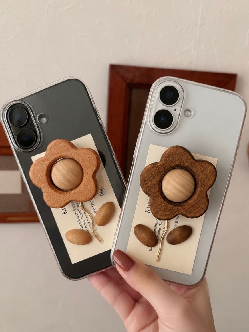 Wood Flower Grip Case-Brown