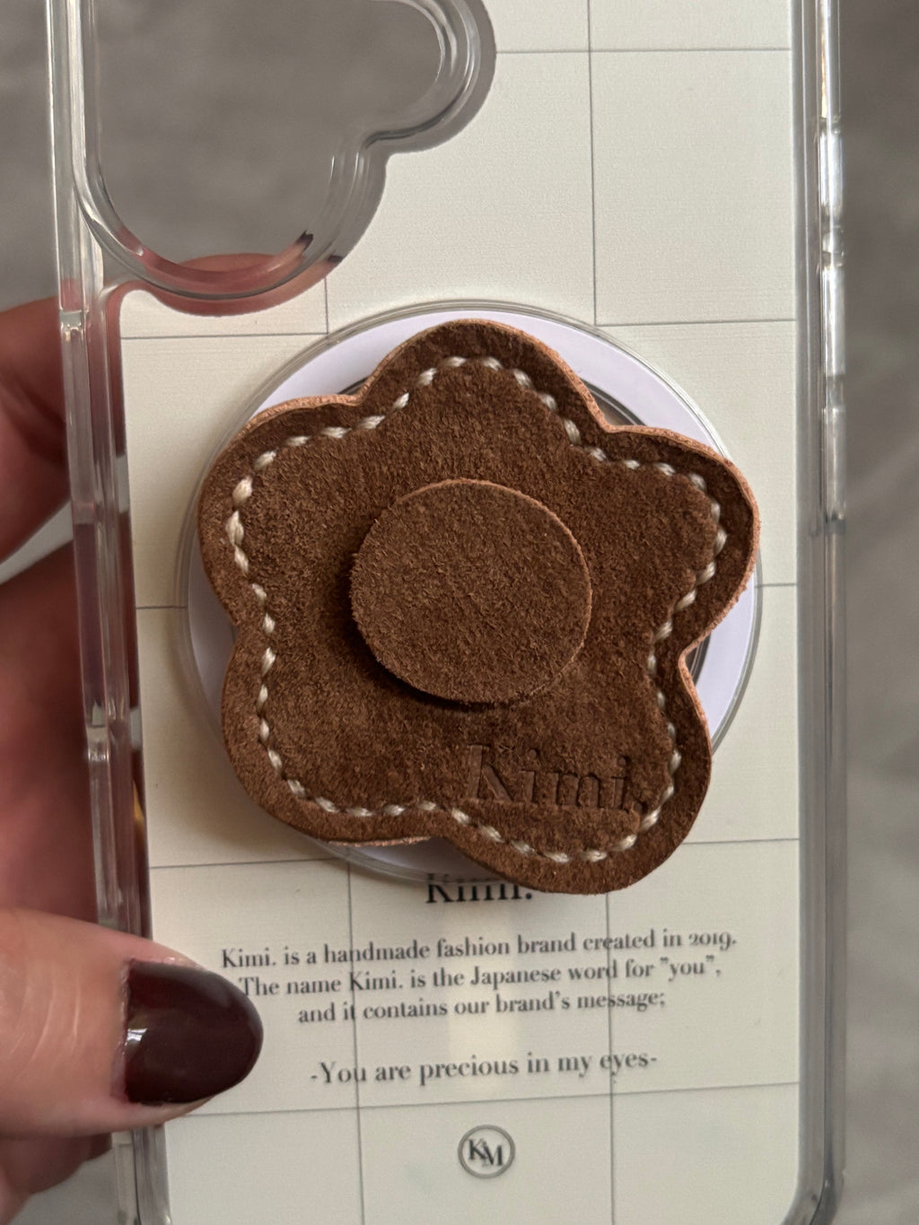 Suede Flower Griptok-Camel