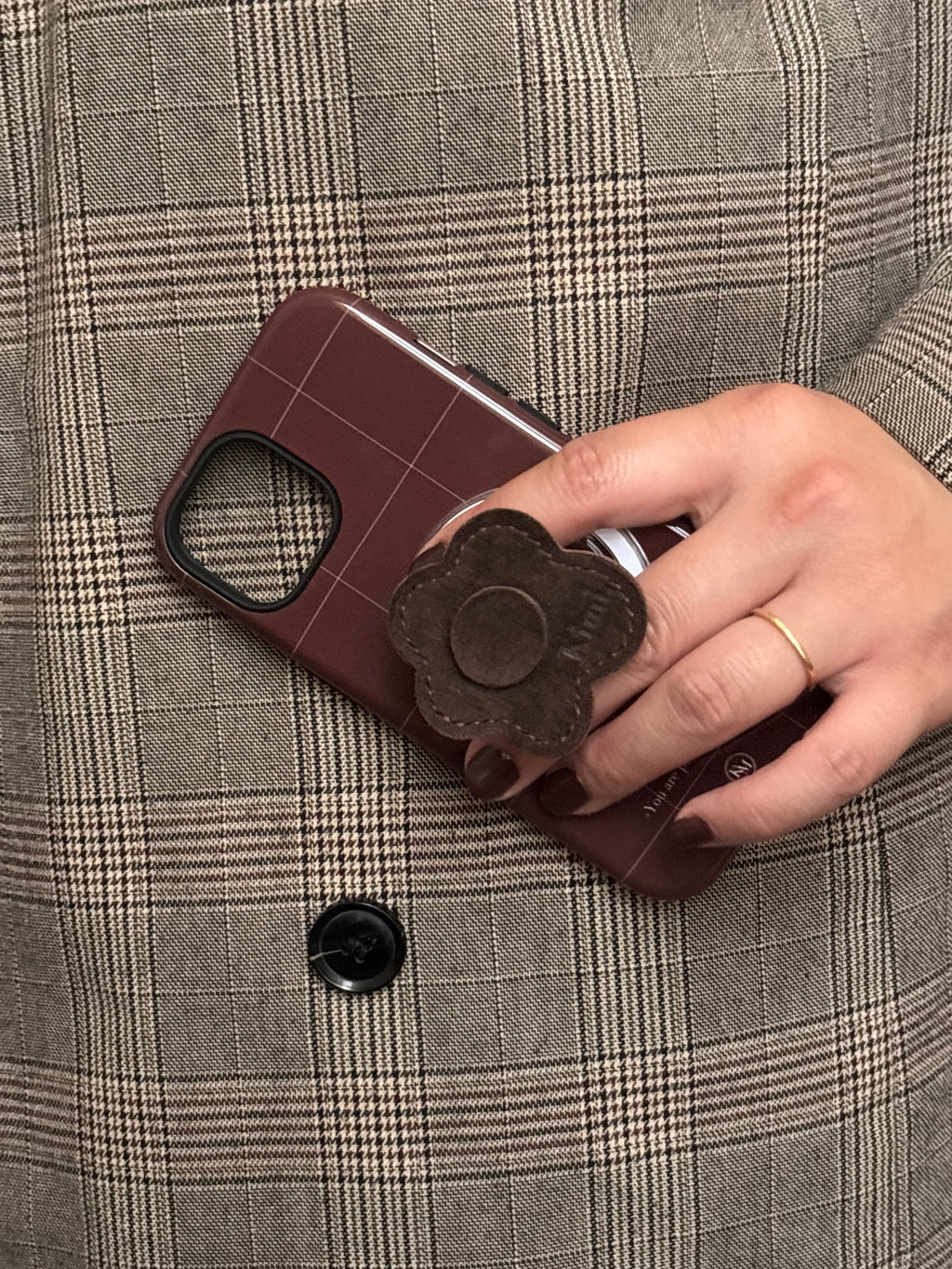 Suede Flower Griptok-Dark Brown