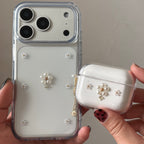 小さなお花のAirPodsケース ブラウンゴールド