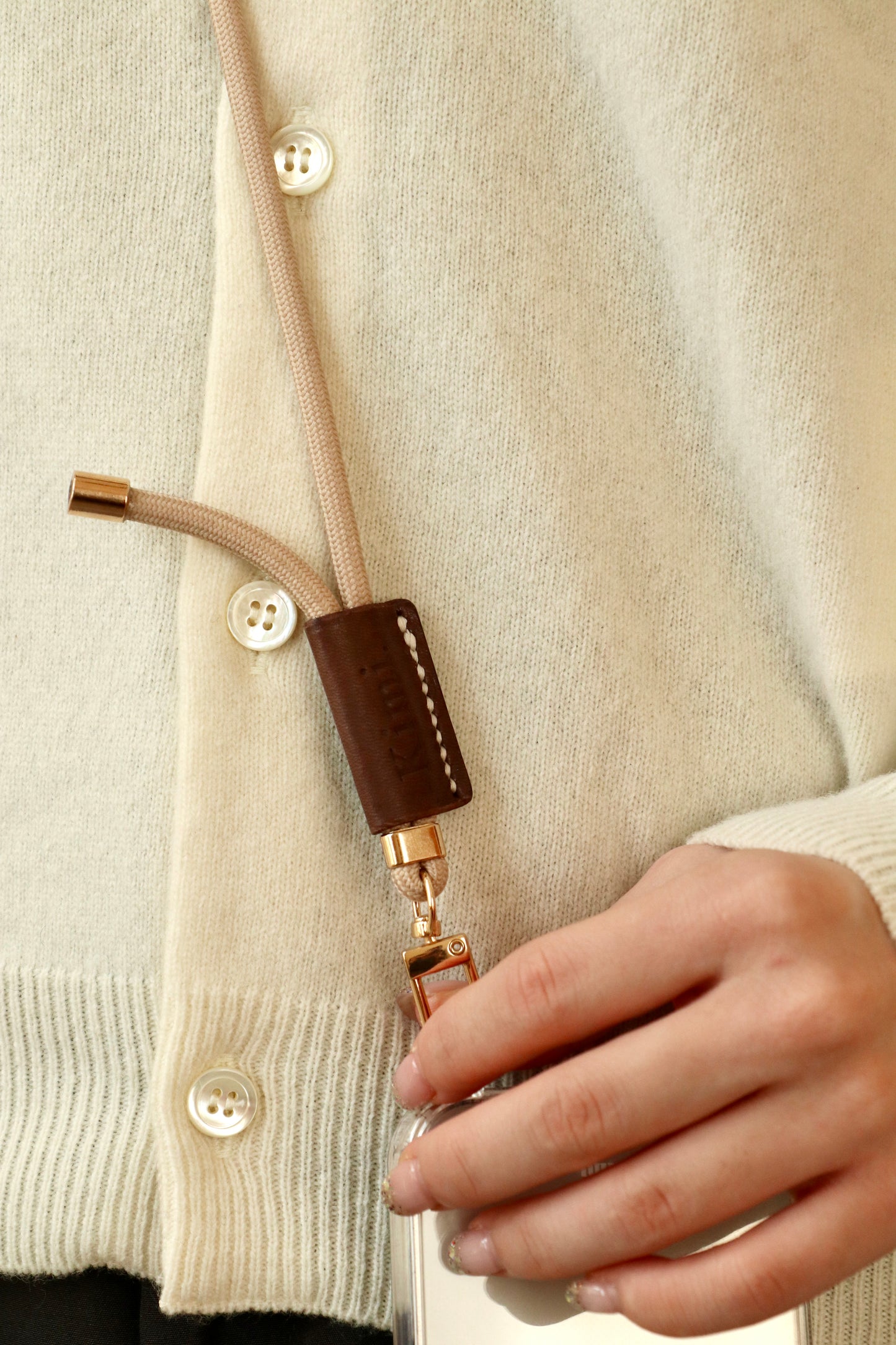 Lather Tag Phone Strap-beige