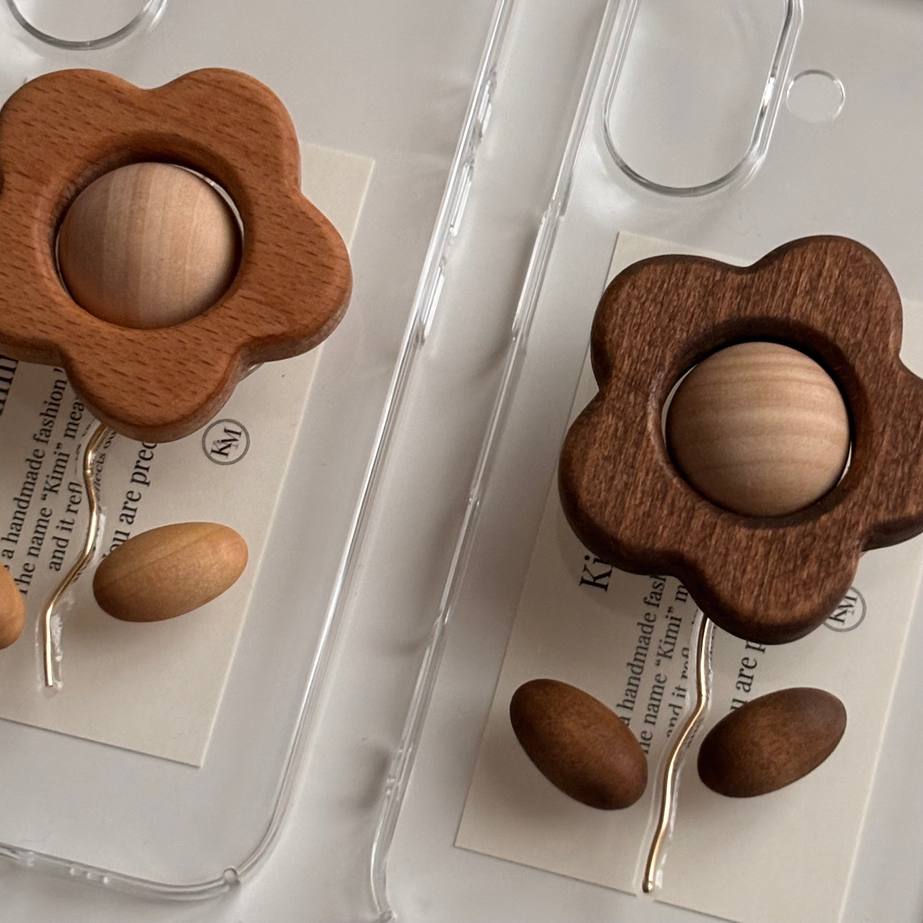 Wood Flower Grip Case-Brown