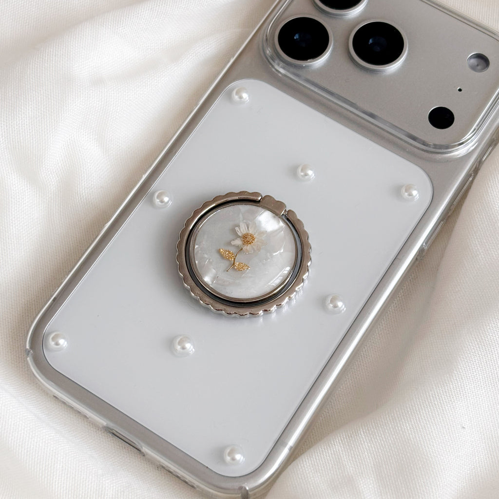 Flower Ring Pearl Phone Case -Silver