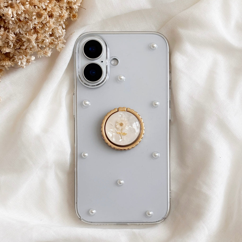 Flower Ring Pearl Phone Case -Gold