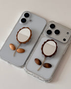 Wood Flower Mirror Grip Case – Brown