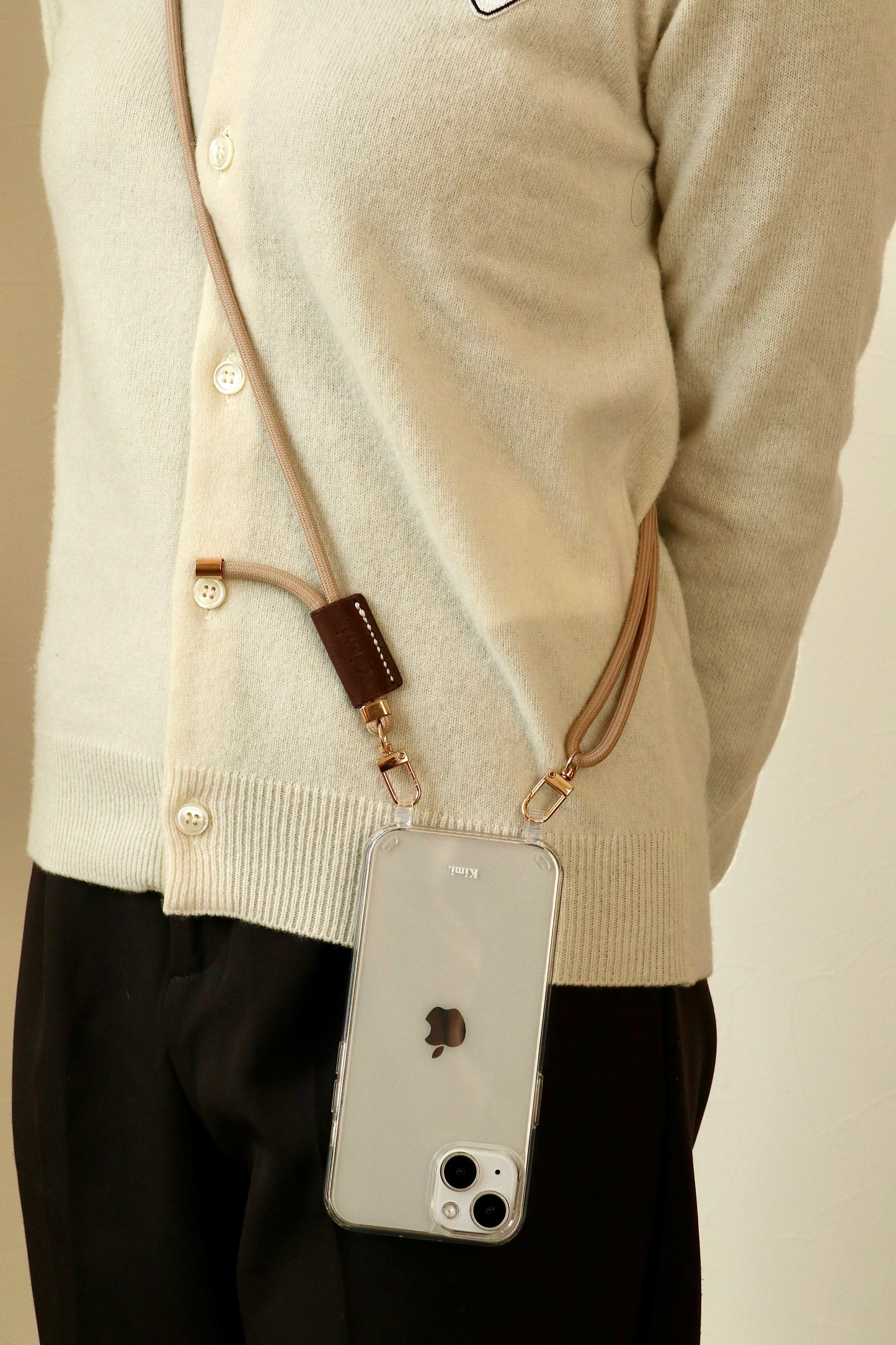 Lather Tag Phone Strap-beige