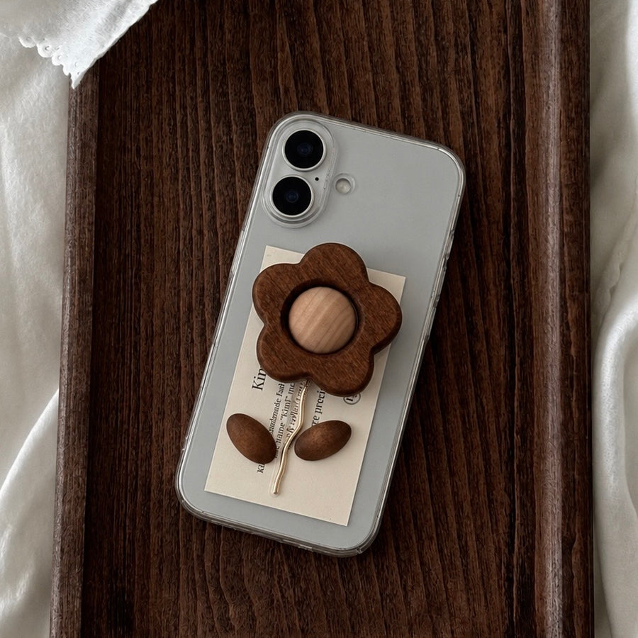 Wood Flower Grip Case-Brown