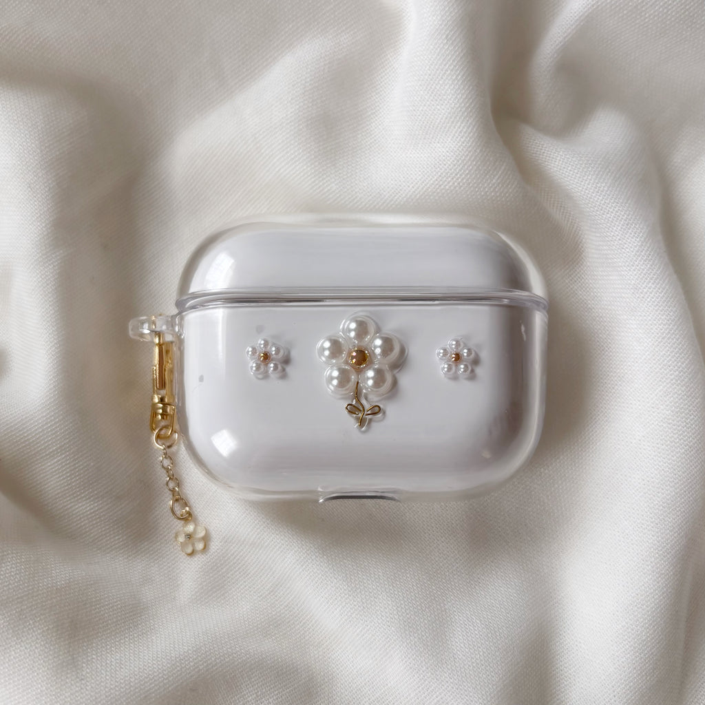 小さなお花のAirPodsケース ブラウンゴールド