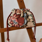 Floral Gobelin Pouch (Beige)｜花柄ゴブラン巾着ポーチ（ベージュ）