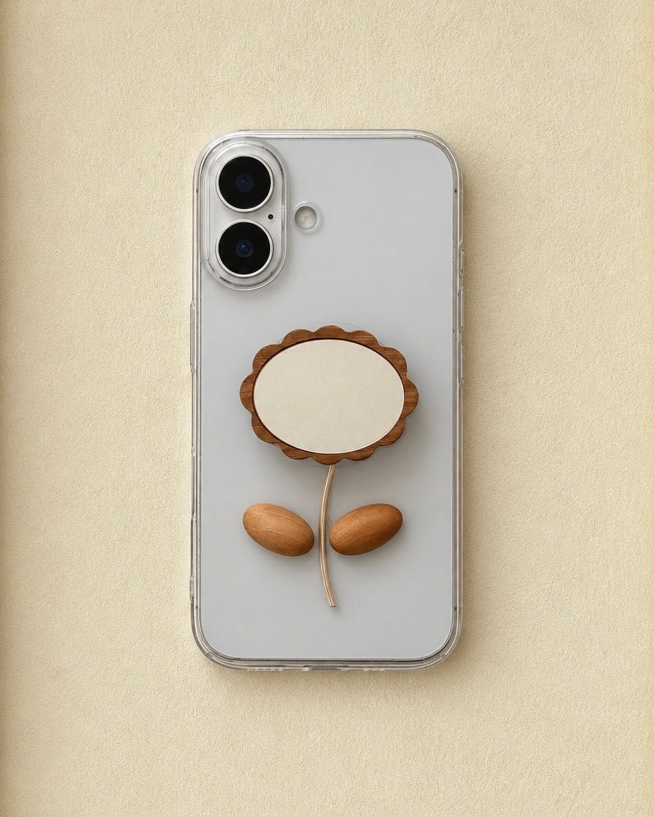 Wood Flower Mirror Grip Case – Natural