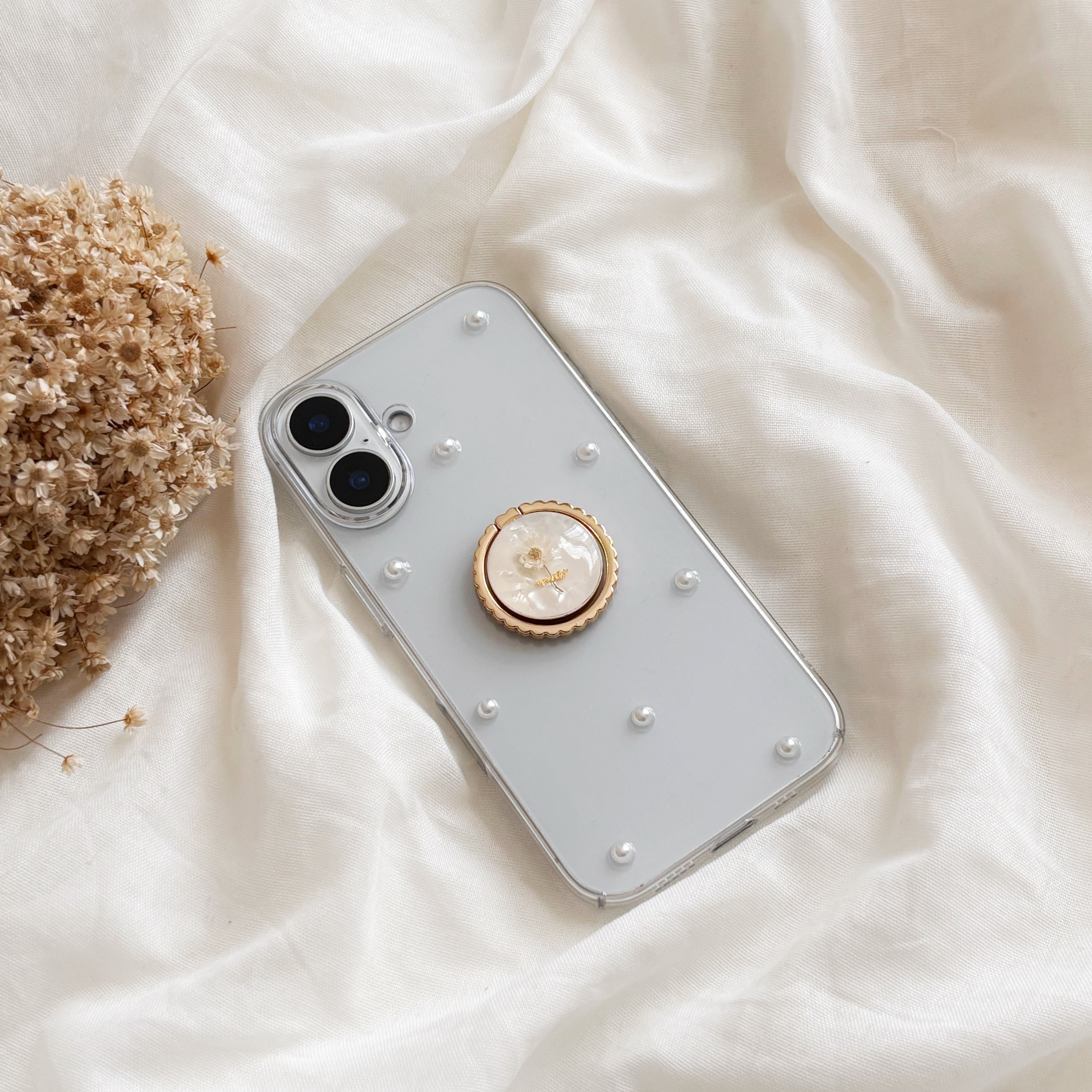Flower Ring Pearl Phone Case -Gold