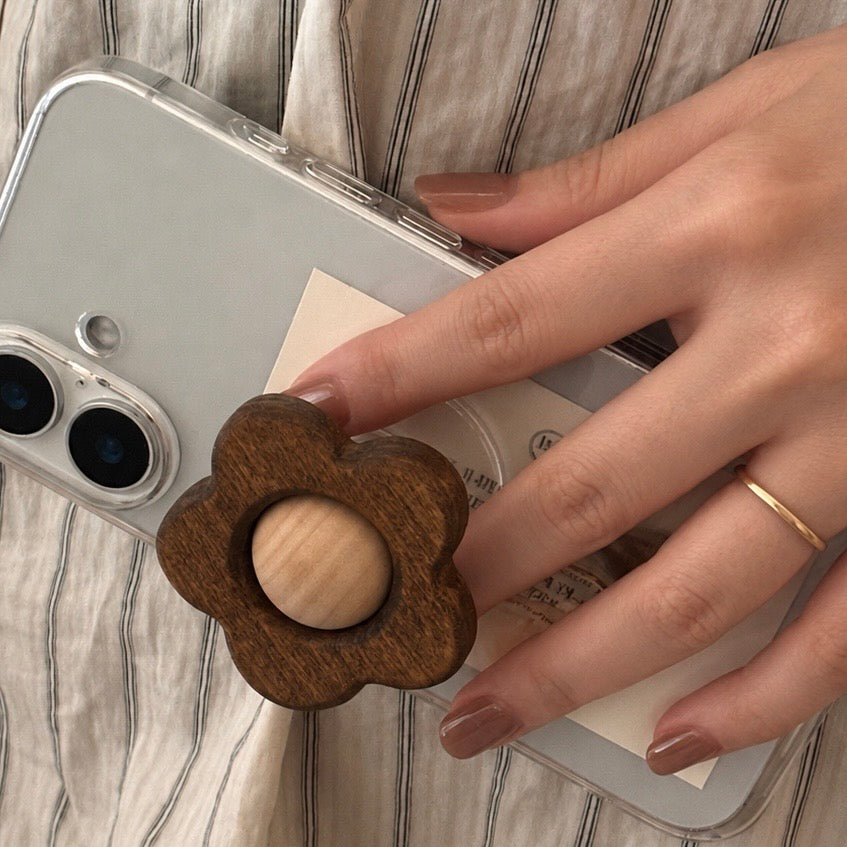 Wood Flower Grip Case-Brown